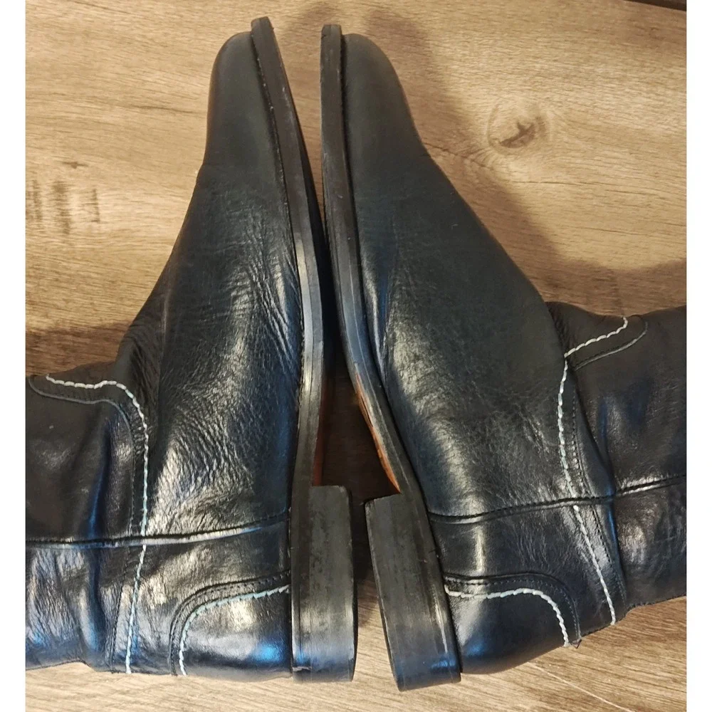 Boden Knee High Boots Womens 41 Navy Blue Leather Contrast Stitch Western AZ192